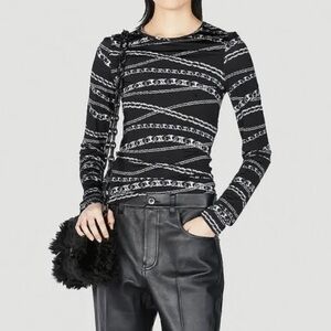 Paco Rabanne Punk Chain Printed Stretch Jersey Long Sleeve Top Black Size 40/Med